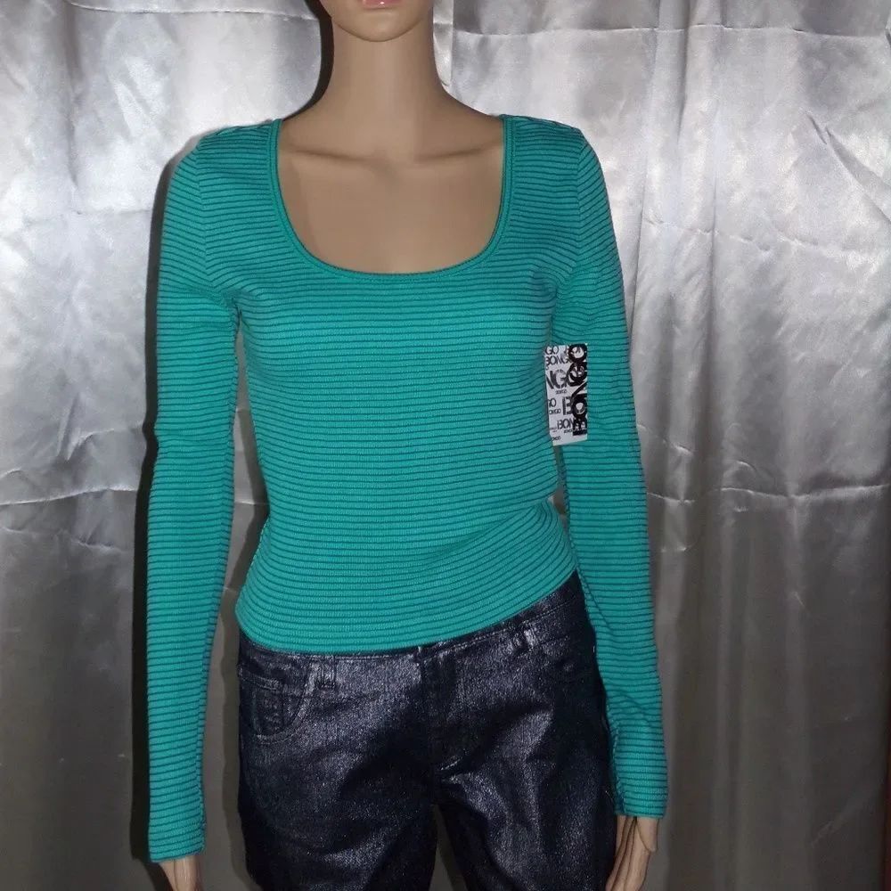 Bongo Teal Stripped Thermal Top NWT